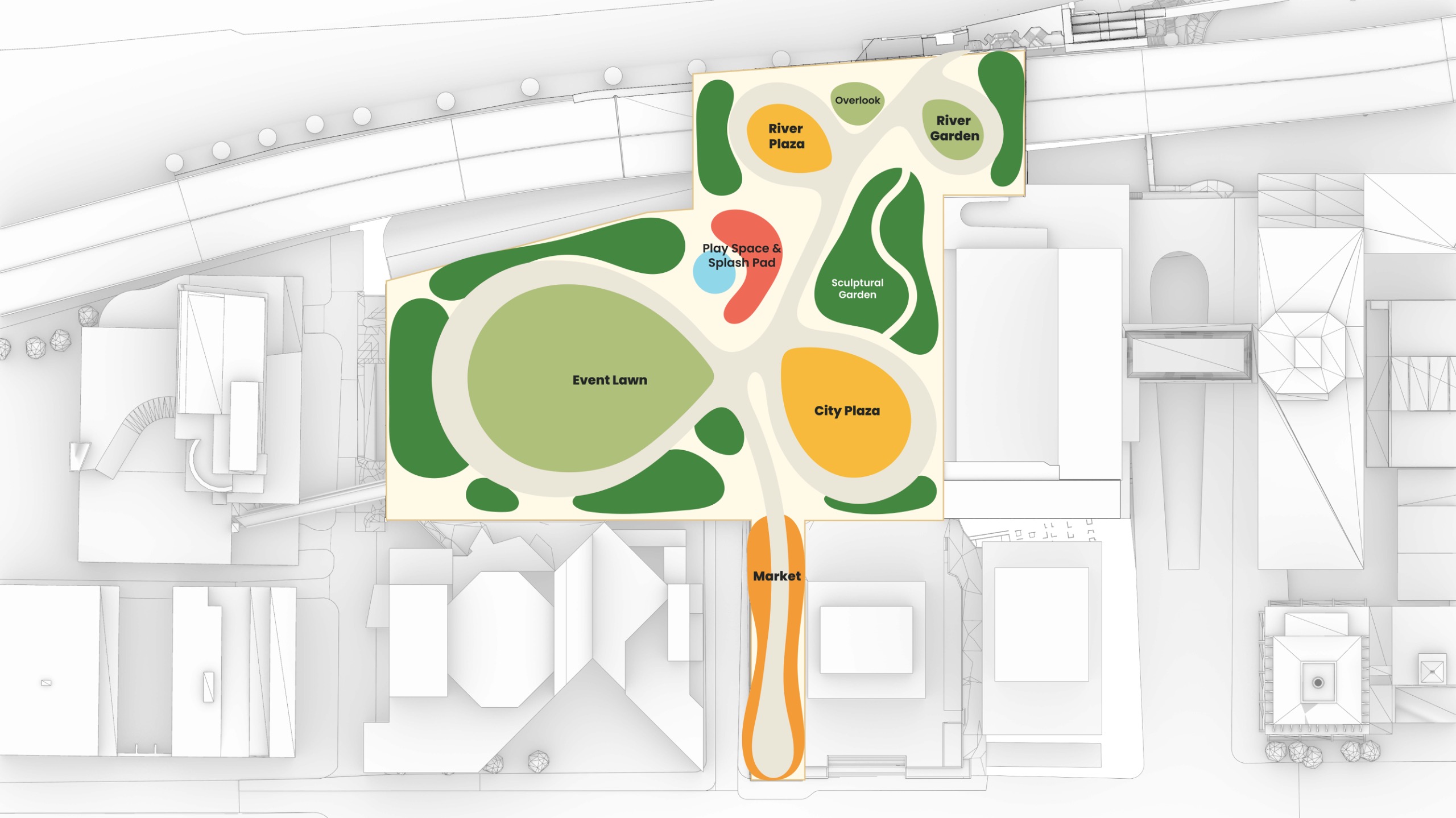 Image of various zones within the Belvedere